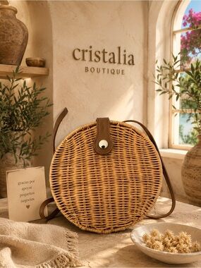 Zara Basics Round Raffia Crossbody Bag in Tan